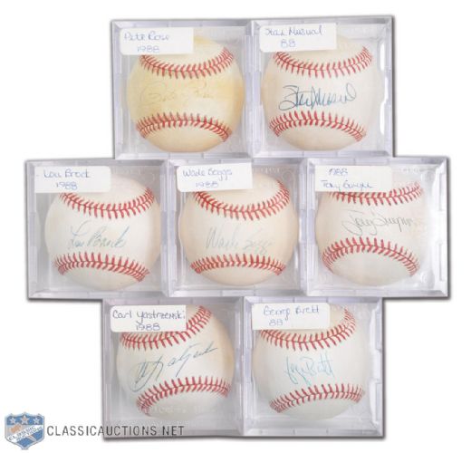3,000-Hit Club Signed Baseball Collection of 7, Including Musial, Yastrzemski and Rose