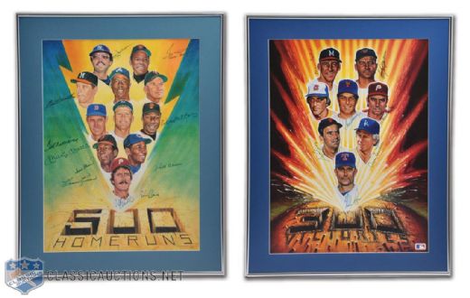 MLB 300 Wins & 500 Home Runs Signed Ron Lewis Framed Lithograph Collection of 2 (Both 28" x 22")