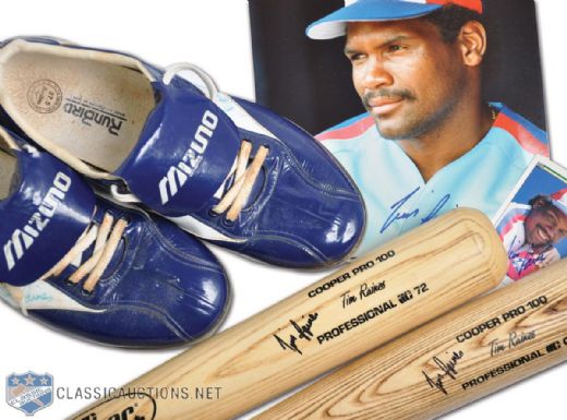 Montreal Expos Tim Raines Signed Game-Used Cleats & Signed Pro Model Bat and Photo Collection