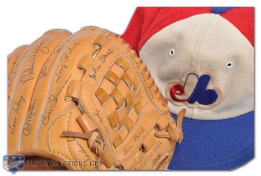 Montreal Expos 1969 Team-Signed Glove and Gene Mauch 1970 Signed Worn Cap