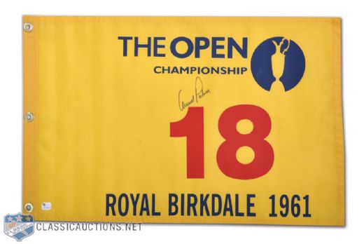 Arnold Palmer Signed 1961 Open Championship Pin Flag (14" x 21 3/4")