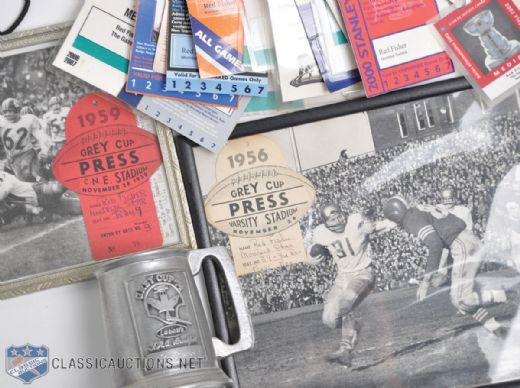 1956 and 1959 CFL Grey Cup Framed Photos & Press Passes Plus 1990s and 2000s Hockey Media Pass Collection