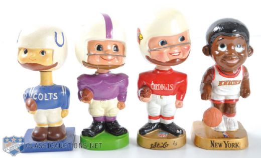 1960s NFL & NBA Bobbing Head Dolls Collection of 4