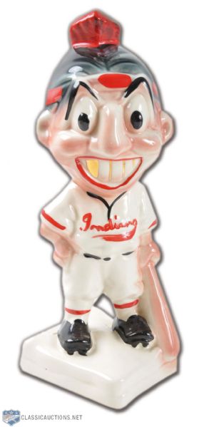 1948 Stanford Pottery Cleveland Indians Chief Wahoo Gold Tooth Bank (8")