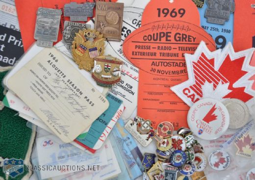 Huge Collection of Vintage Racing, CFL, Boxing and Miscelaneous Sports Pins and Passes