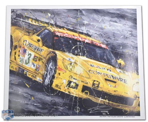 Max Papis "That Yellow Corvette" Art Rotondo Lithograph Signed by Max Papis and Numbered 3/3