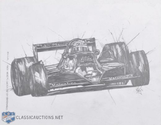 Mario Andretti Car Shot Original Sketch