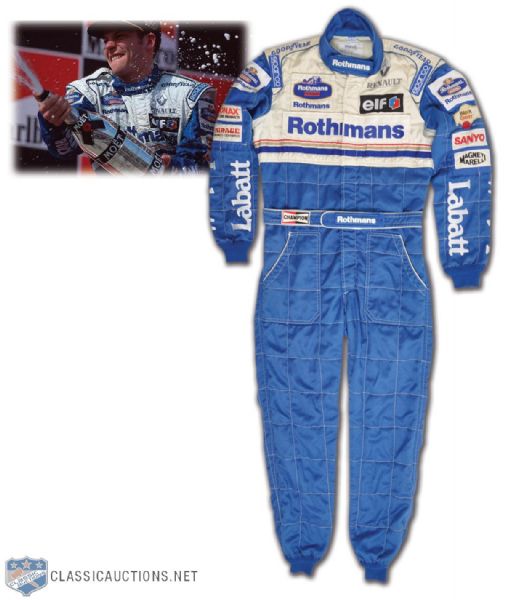 Jacques Villeneuves Williams Racing Suit From 1996 Formula One Rookie Season
