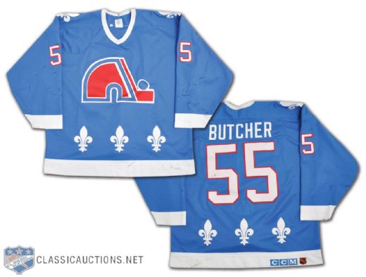 Garth Butchers 1994-95 Quebec Nordiques Game-Worn Jersey with Team Repairs