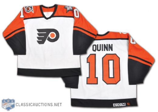 Dan Quinns 1991-92 Philadelphia Flyers Game-Worn Jersey with Flyers 25th Anniversary Patch