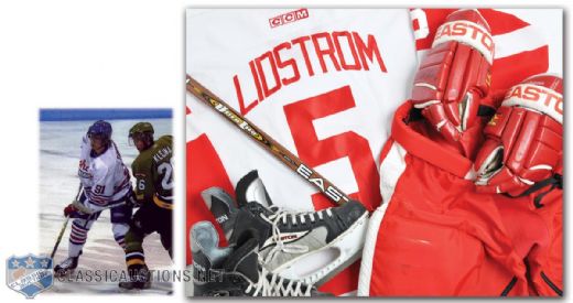 Niklas Lidstroms Game-Worn Red Wings Jersey, Pants, Skates, Gloves and Stick With Wings LOA