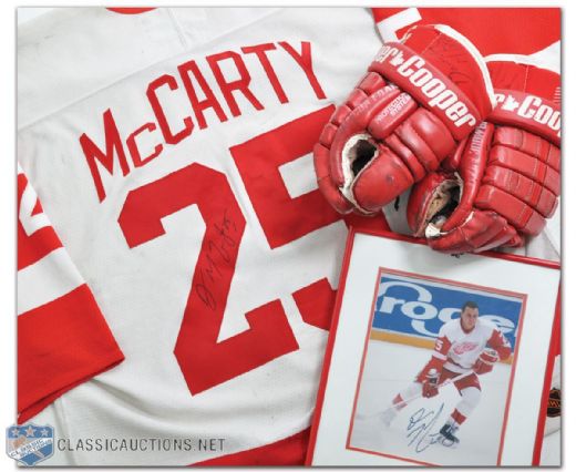 Darren McCartys 1996-97 Game-Used Detroit Red Wings Jersey, Gloves and Signed Photo