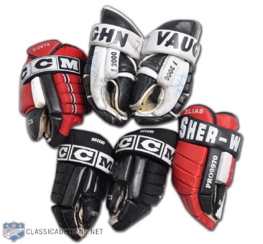 Game-Used Hockey Glove Collection of 6 - Gionta, Elias, Mullen & Recchi