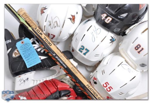 Autographed and Game-Used Hockey Equipment Collection of 14, Including Yzerman Signed Skate