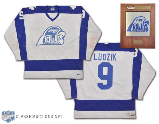 Steve Ludziks 1981-82 AHL New Brunswick Hawks Rookie of the Year Award and Game-Worn Jersey - Hammered!