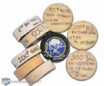 Donald Audettes Milestone Puck Collection of 9, Including 100th & 200th Goal Pucks
