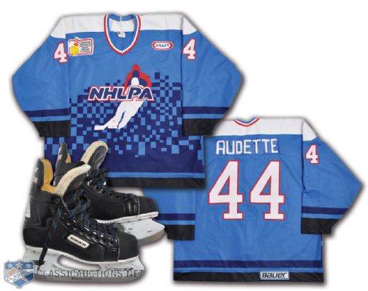 Donald Audettes 1994 NHLPA 4-on-4 Challenge Game-Worn Jersey Plus Game-Used Skates