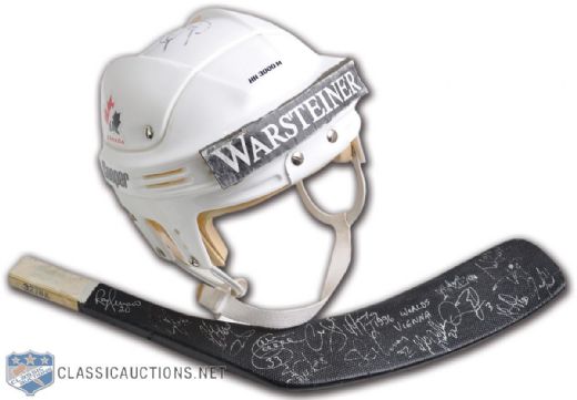 Garry Galleys Team Canada 1996 World Championships Signed Game-Worn Helmet & Team-Signed Stick Blade