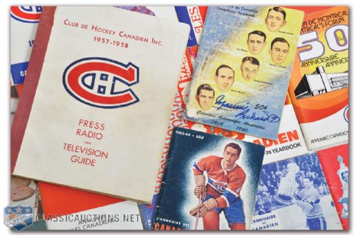Montreal Canadiens Media Guides Master Set of 51, Featuring 1960-61 Inaugural Guide Signed by Maurice Richard