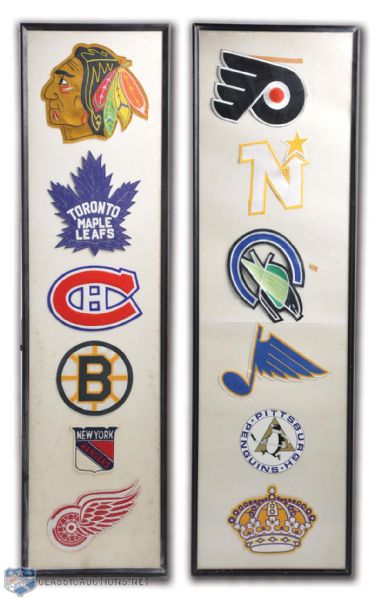 Circa 1967-68 NHL Framed Team Crests Collection of 12 (61" x 18" and 57" x 15")