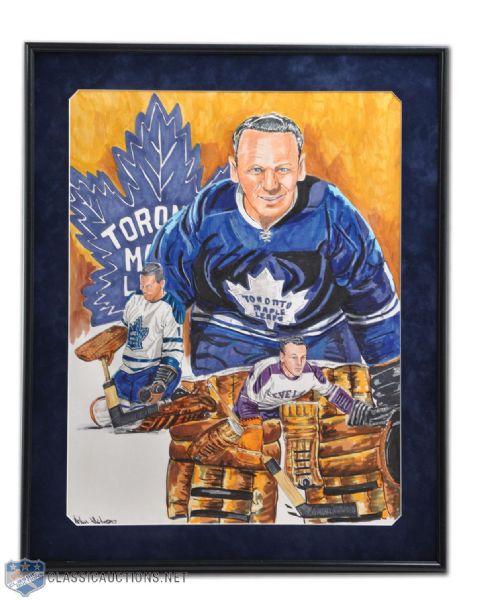 Toronto Maple Leafs Johnny Bower Framed Original Nelson White Artwork (33" x 26 1/2")