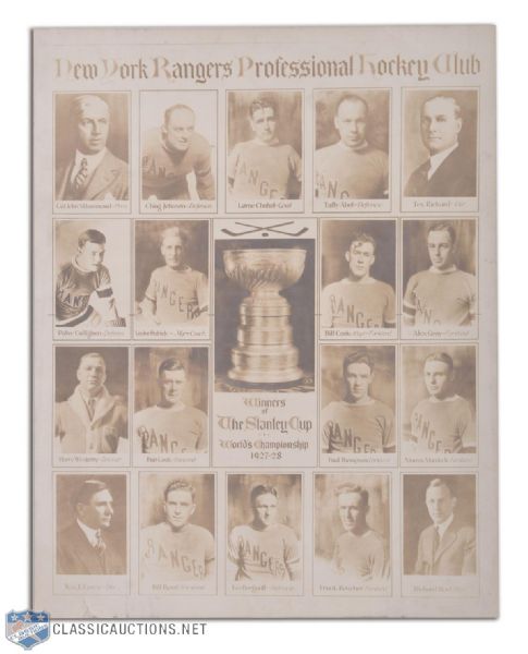 New York Rangers 1927-28 Stanley Cup Champions Team Photo