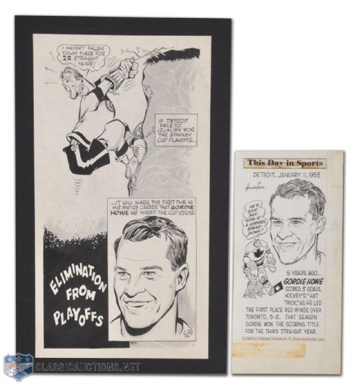 Gordie Howe Late-1950s Detroit Red Wings Artwork Used in Publication, Collection of 2