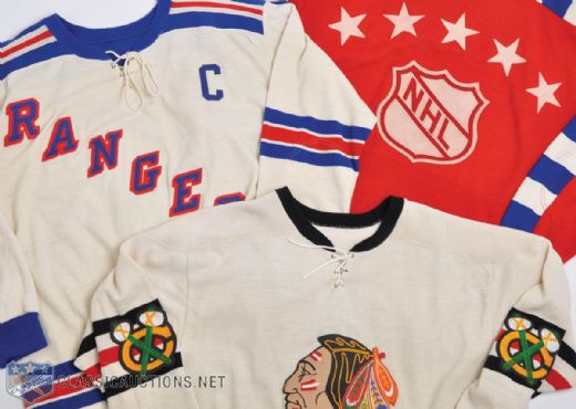 Original Six Rangers, Black Hawks & All-Star Film-Worn Wool Sweaters from "Net Worth"