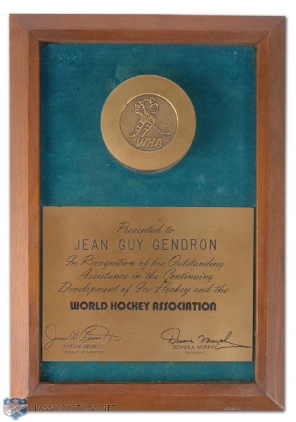 1970s Jean-Guy Gendron WHA Plaque Collection of 2