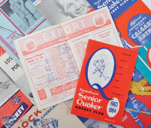 WHL & Western Hockey Program Collection of 13, Including 1963-64 Saskatoon Quakers and Czechoslovakia Team-Signed Programs