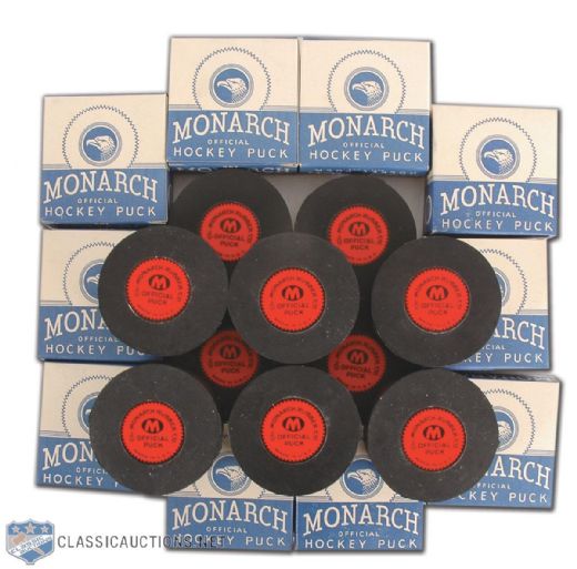 Vintage Monarch Hockey Puck in Box Collection of 10