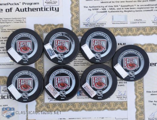 2004 Eastern Conference Finals Games 1-7 Game-Used Pucks with NHL GamePucks Program LOAs
