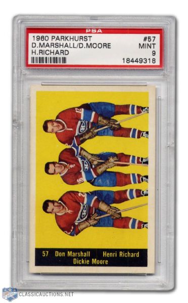 1960-61 Parkhurst #57 - Marshall, Moore, Richard PSA 9 - None Graded Higher