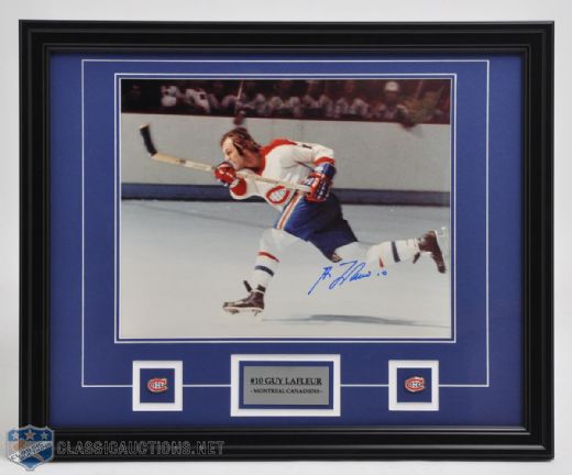 Guy Lafleur Signed Framed Slaphshot Photo from Denis Brodeur