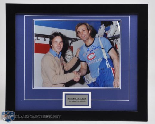 Guy Lafleur & Jacques Villeneuve Framed Photo from Denis Brodeur Signed by Guy Lafleur