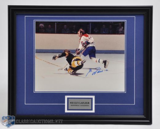 Guy Lafleur & Bobby Orr Framed Vintage Photo from Denis Brodeur Signed by Guy Lafleur