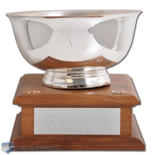 Kirk McLeans 1989-90 Vancouver Canucks MVP Cyclone Taylor & CP Air Presidents Award Trophies