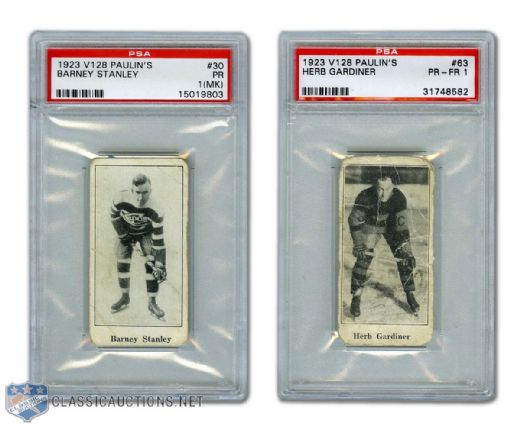 1924-26 Paulins Candy V128 PSA-Graded Cards of HOFers Barney Stanley & Herb Gardiner