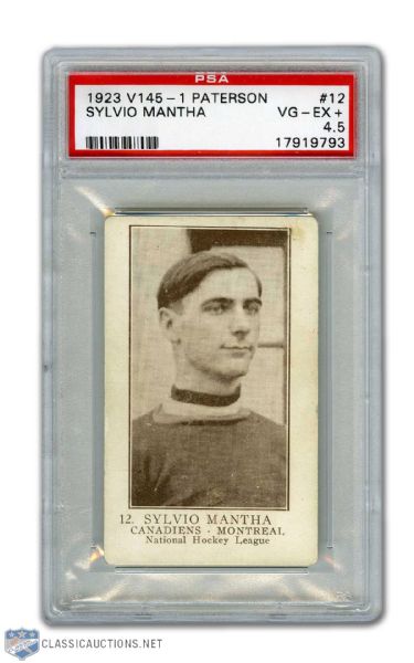 1923-24 William Paterson V145-1 #12 HOFer Sylvio Mantha RC - Graded PSA 4.5