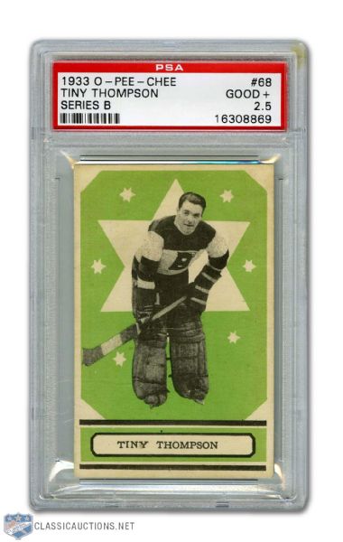 1933-34 O-Pee-Chee Series B #68 HOFer Tiny Thompson RC - Graded PSA 2.5
