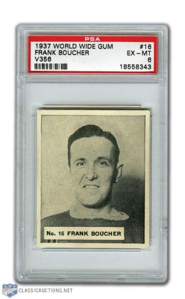 1937-38 World Wide Gum V356 #16 HOFer Frank Boucher RC - Graded PSA 6 - Highest Graded!
