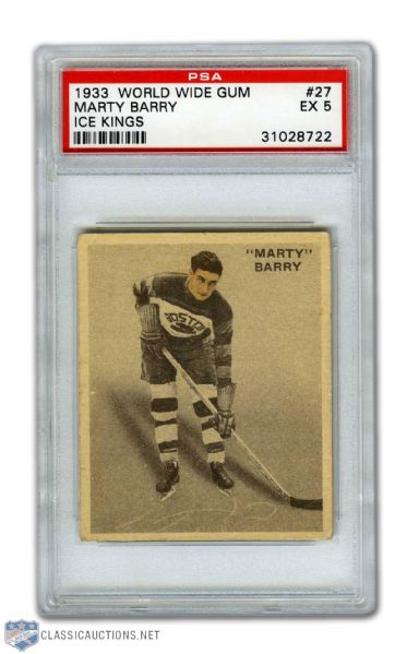 1933-34 World Wide Gum Ice Kings V357 #27 HOFer Marty Barry RC - Graded PSA 5