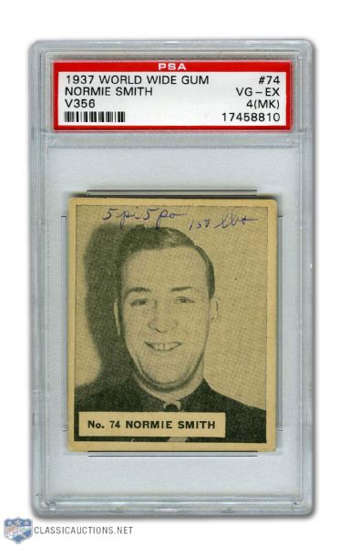 1937-38 World Wide Gum V356 #74 Normie Smith RC - Graded PSA 4 (MK)