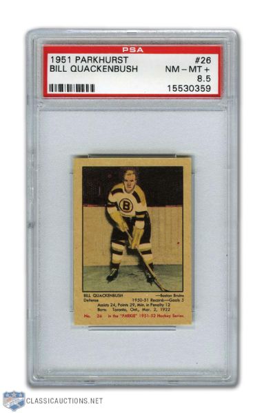 1951-52 Parkhurst #26 HOFer Bill Quackenbush RC - Graded PSA 8.5