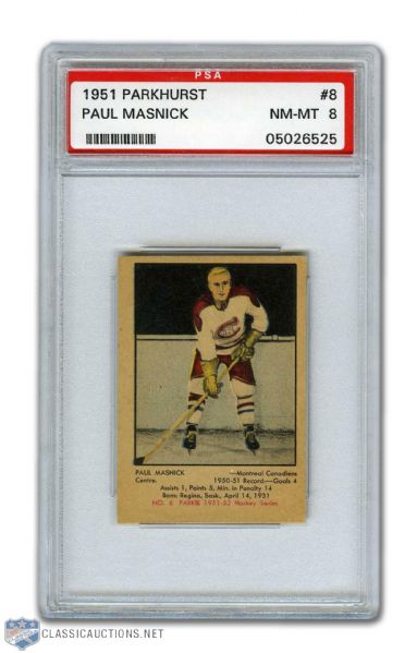 1951-52 Parkhurst #8 Paul Masnick RC - Graded PSA 8