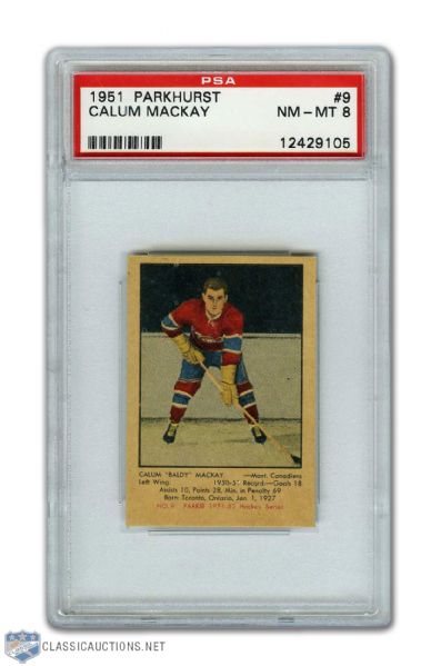 1951-52 Parkhurst #9 Calum Mackay RC - Graded PSA 8