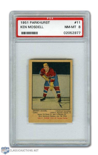 1951-52 Parkhurst #11 Ken Mosdell RC - Graded PSA 8