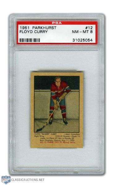 1951-52 Parkhurst #12 Floyd Curry RC - Graded PSA 8