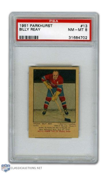 1951-52 Parkhurst #13 Billy Reay RC - Graded PSA 8