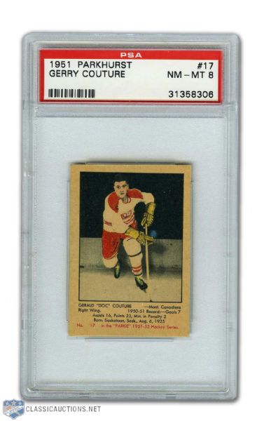 1951-52 Parkhurst #17 Gerry Couture RC - Graded PSA 8